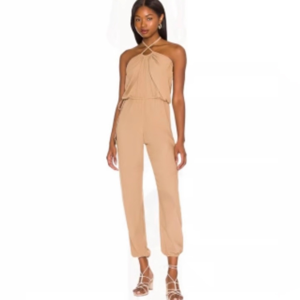 Indah Halter Neck Jumpsuit Camel Brown Size Small
